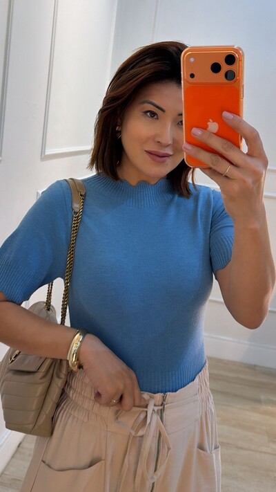Foto Blusa Tricot Mangas 3/4 Michelle Detalhe Em Nuvem