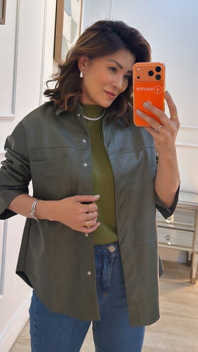 Foto Maxi Camisa Couro Eco Luiza Bolso Único Frontal