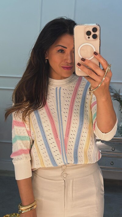 FotoBlusa Tricot Ampla Multicolor Alice Com Nervuras E Entremeios