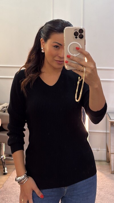 FotoBlusa Tricot Canelado Solange Decote V