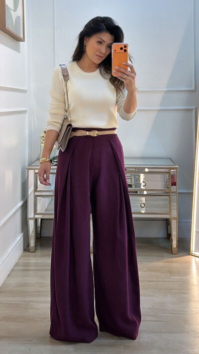 Foto Calça Twill Detalhe De Sobreposição Catherine Pregas Frontais