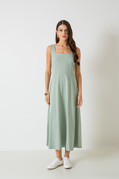Foto Vestido Midi Decote Reto Barbara Alças Largas