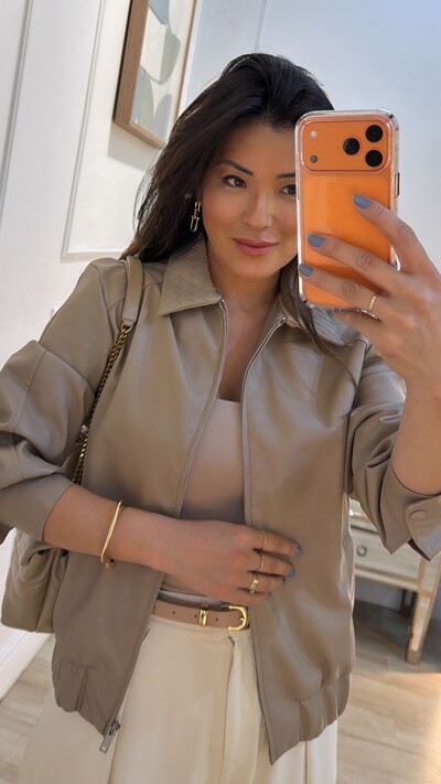 FotoJaqueta Casaco Couro Eco Andreia Gola Detalhe Entrelaçado Texturizado