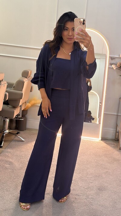 Foto Conjunto Twin Set Emma Maxi Camisa Com Nervuras Nos Punhos & Blusa Cropped