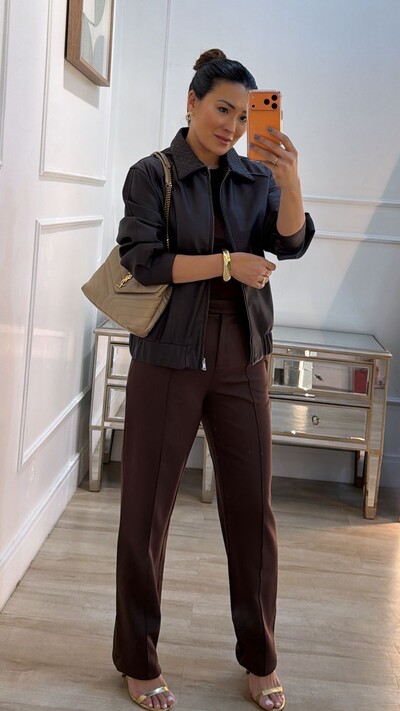 Foto Jaqueta Casaco Couro Eco Andreia Gola Detalhe Entrelaçado Texturizado