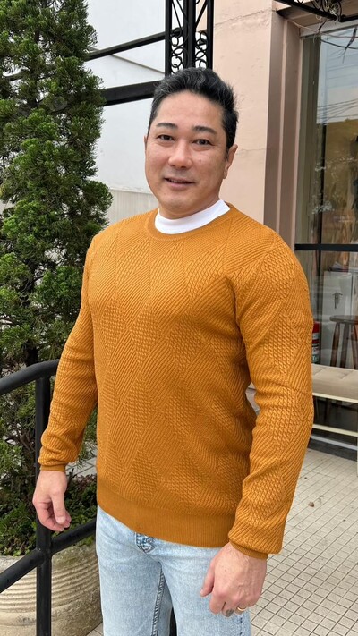 Foto Blusa Tricot Mangas Longas Breno Com Losangos Texturizados