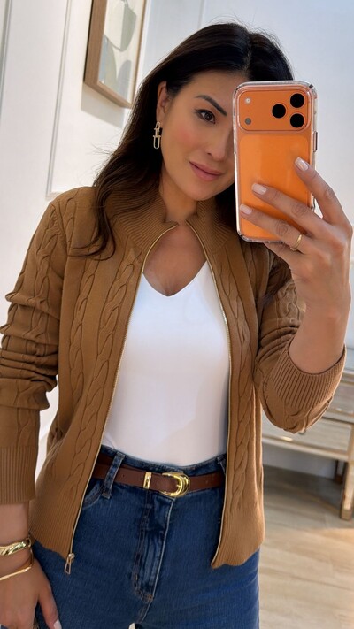 FotoBlusa Tricot Gola Alta Trançados Pela Peça Nathaly Zíper Dourado