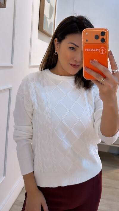 FotoBlusa Tricot Mangas Longas Lívia Losangos Texturizados Frontais
