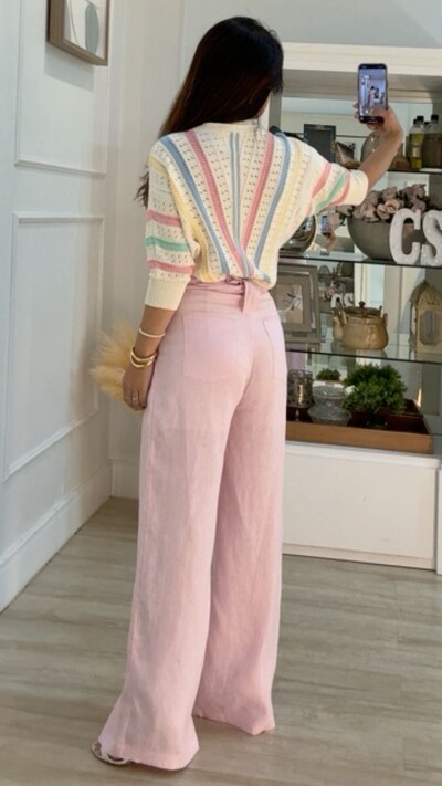 FotoCalça Pantalona Em Linho Mirella Com Cinto Faixa