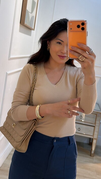 FotoBlusa Tricot Decote V Cecilia Mangas Longas