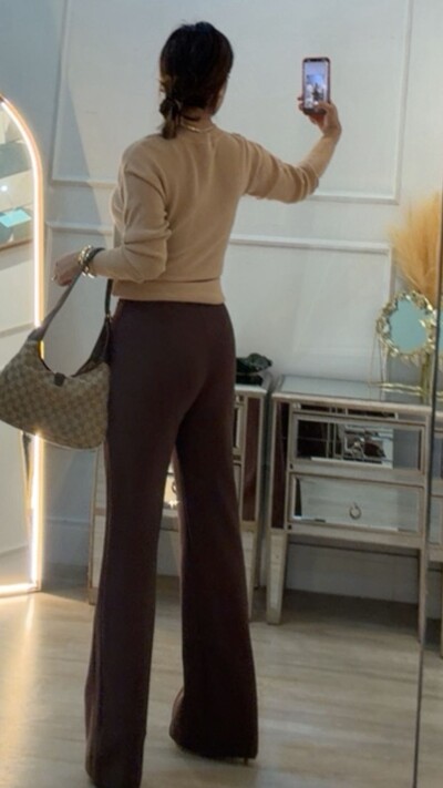 Foto Calça Pantalona Alfaiataria Monica Nervura Frontal