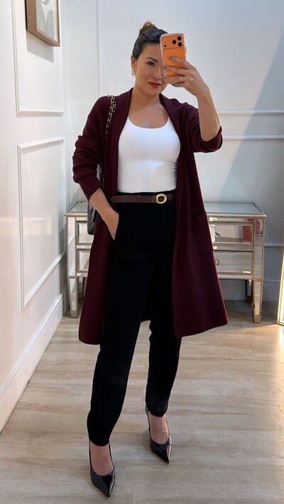 Foto Maxi Cardigan Tricot Eliana Bolsos Quadrados Frontais