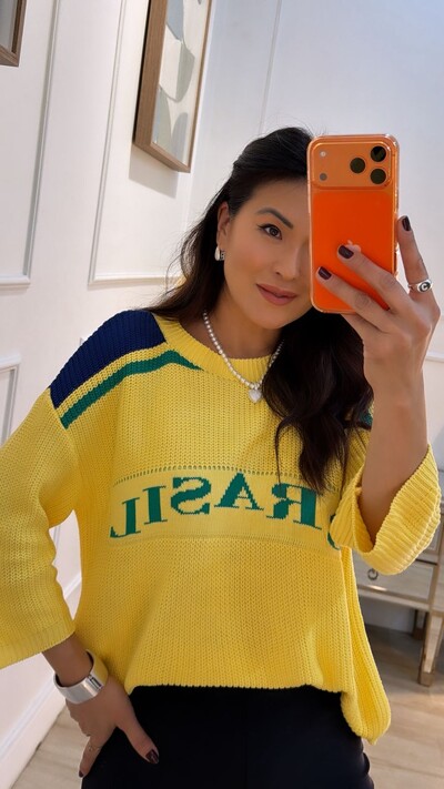 FotoBlusa Tricot Brasil Nayara Detalhe De Listra Bicolor Nos Ombros