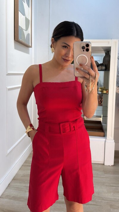 FotoMacaquinho Viscose Com Linho Lívia Cinto Fivela Quadrada