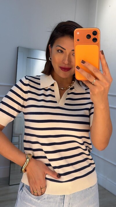 Foto Blusa Polo Tricot Listrada Marcela Mangas Curtas