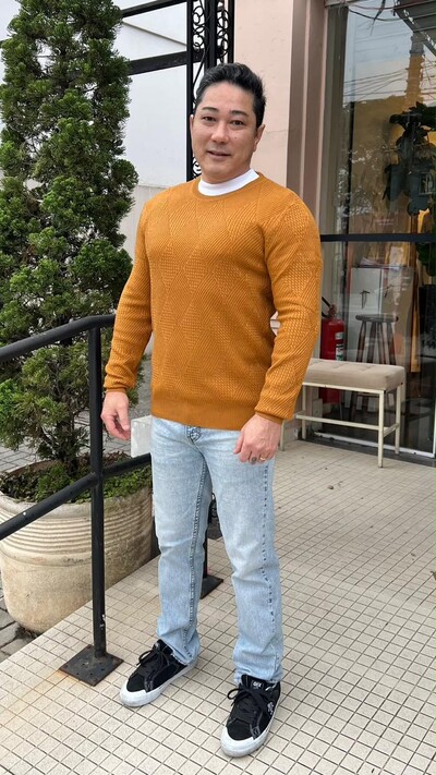 Foto Blusa Tricot Mangas Longas Breno Com Losangos Texturizados