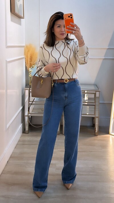 Foto Blusa Tricot Bicolor Simaria Nervuras Onduladas