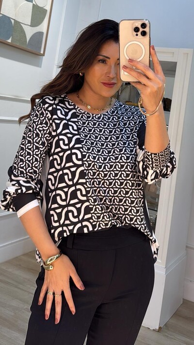 FotoBlusa Malha Fria Estampa De Elos Felipa Mangas Longas