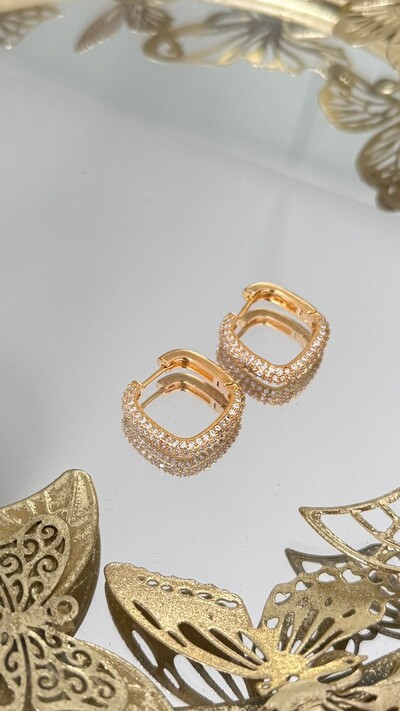 Foto Brinco Médio Quadrado Com Strass