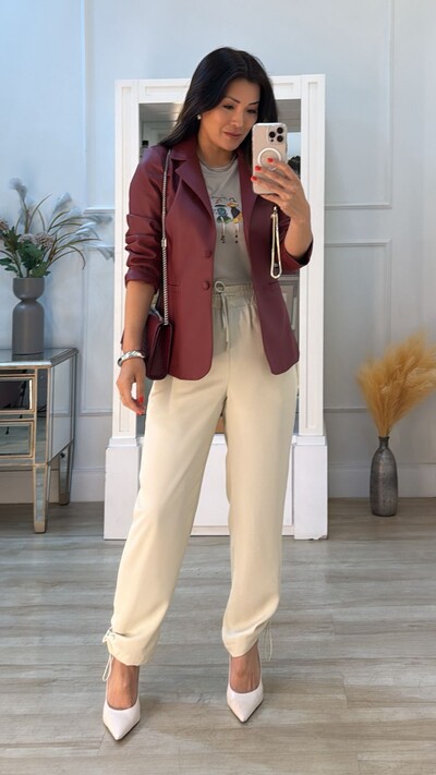 Foto Blazer Couro Eco Martina Botões Duplos Forrados