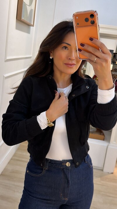 FotoJaqueta Casaco Bomber Veludo Cotelê Maya Bolsos Quadrados Frontais