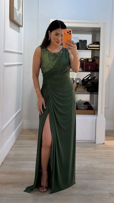 Foto Vestido Longo Tule Drapeado Lateral Zoe Busto Em Paetê