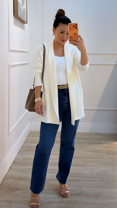 Foto Cardigan Tricot Melina Detalhe Canelado E Bolsos Quadrados