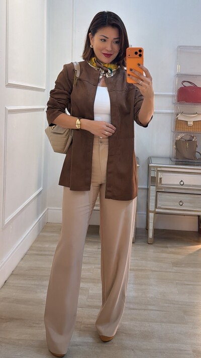 Foto Maxi Cardigã Casaco Suede Suelen