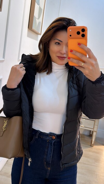 Foto Casaco Nylon Zíper Prata Fabiola Forro De Pelinho