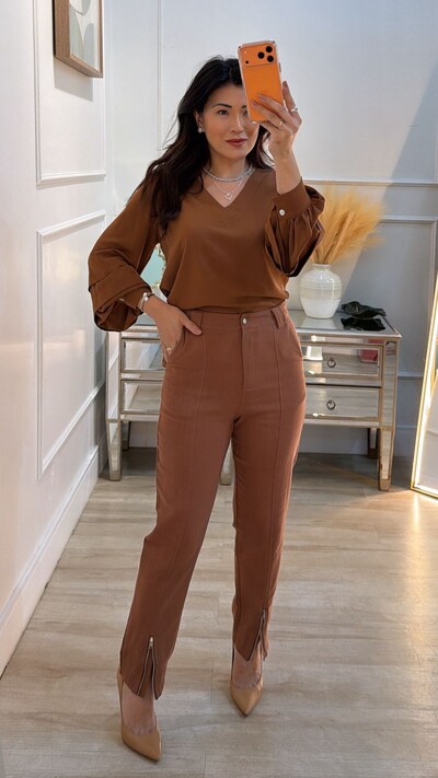 Foto Blusa Decote V Brenda Mangas Bufantes Com Recortes