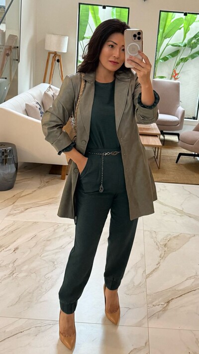 Foto Trench Coat Couro Eco Mangas Princesa Joana Botões Triplos Forrados