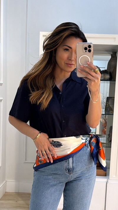 FotoCamisa Linho Mangas Curtas Mila Prega Posterior