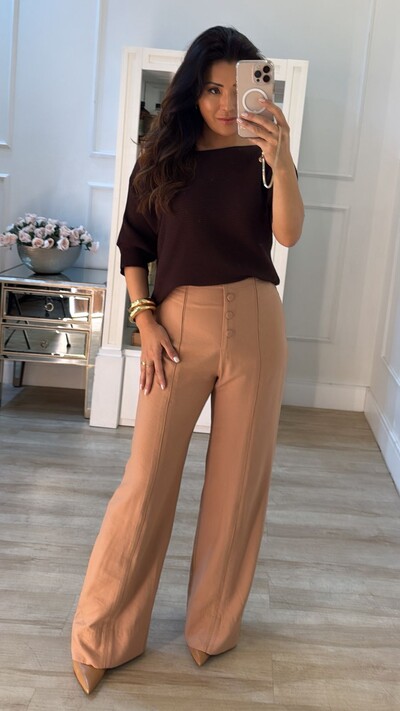 Foto Blusa Tricot Amplo Canelados Horizontais Heloize Mangas 3/4 Com Punhos
