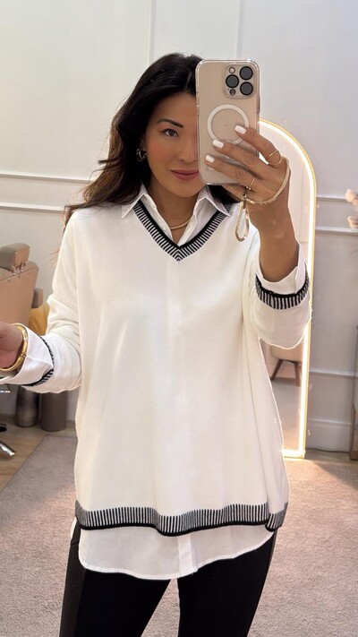 Foto Blusa Tricot Glenda Decote V Com Bicolor Detalhe Bicolor
