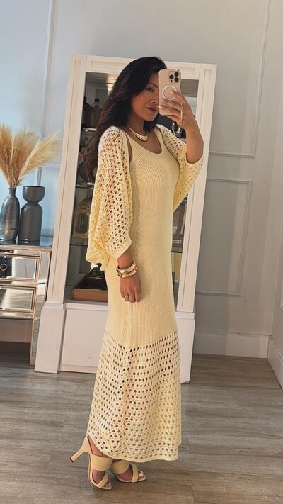 FotoVestido Midi Tricot E Cardigan Curto Com Entremeios Aretha