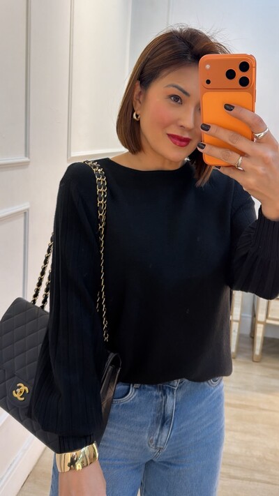Foto Blusa Tricot Thalita Mangas Bufantes Com Nervuras Caneladas