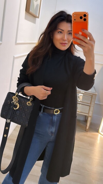 Foto Maxi Cardigan Tricot Eliana Bolsos Quadrados Frontais
