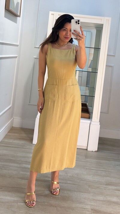 FotoVestido Midi Bolsos Frontais Chloe Fenda Posterior