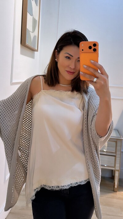 Foto Kimono Tricot Vazado Ashley Mangas 3/4 Punhos Canelados