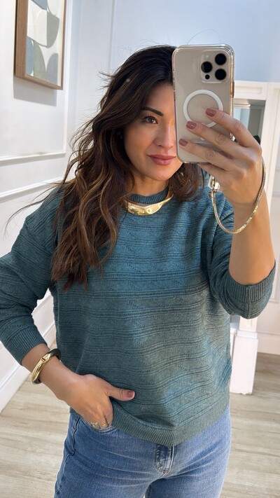 FotoBlusa Tricot Ampla Hallie Com Nervuras Horizontais E Mini Entremeios