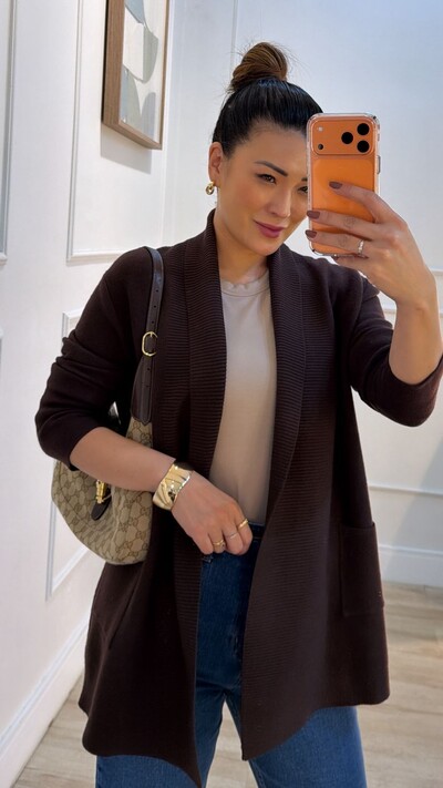 FotoCardigan Tricot Melina Detalhe Canelado E Bolsos Quadrados