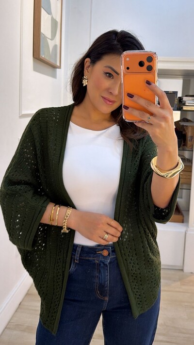 FotoPRÉ-VENDA DATA ESTIMADA DE ENVIO 21/03 Kimono Tricot Vazado Fabi Mangas 3/4