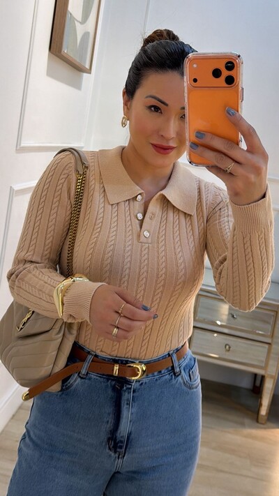 FotoBlusa Tricot Gola Polo Agatha Botões Resinados Na Gola