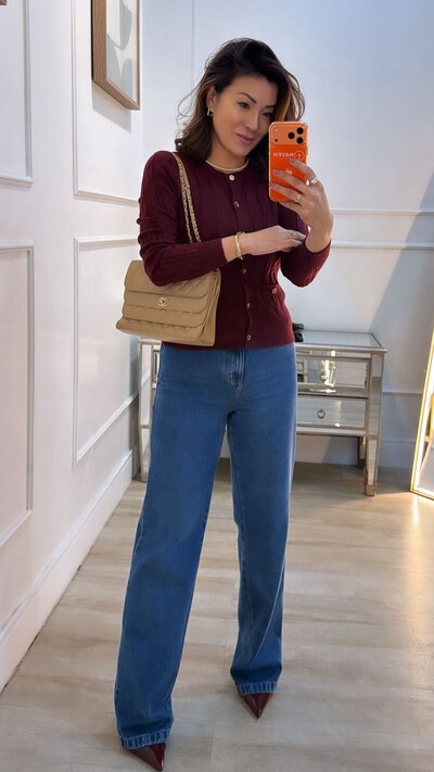 Foto Cardigan Curto Tricot Trançados Frontais Suzy Botões Dourados