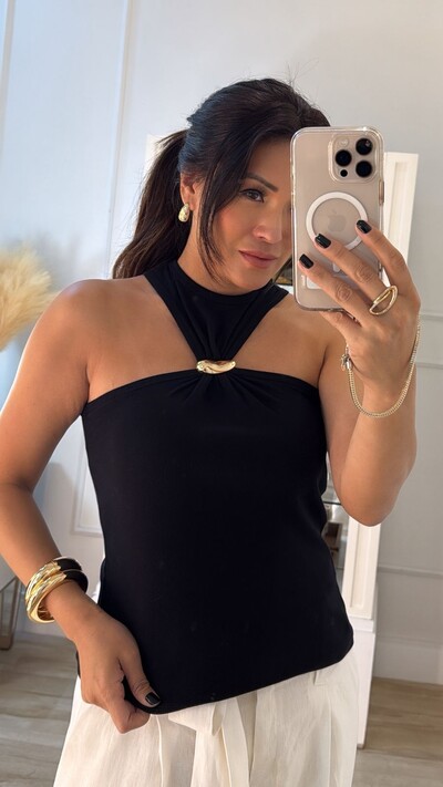 FotoBlusa Regata Cavada Canelada Karina Detalhe Fivela Dourada Frontal