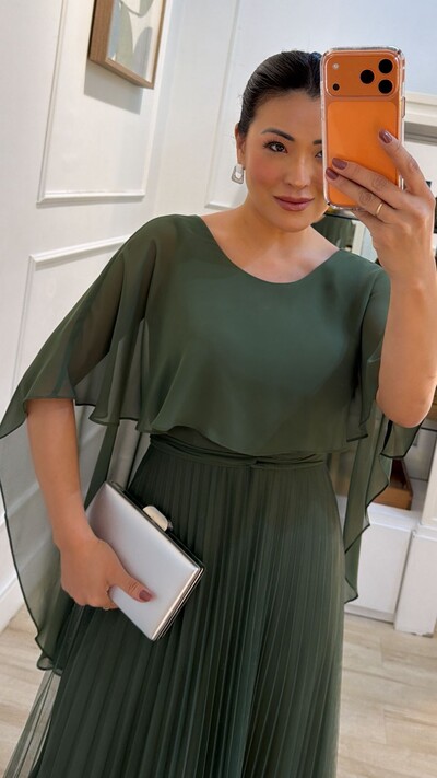 FotoVestido Longo Mangas Em Echarpe Vivi Saia Plissada Em Tule