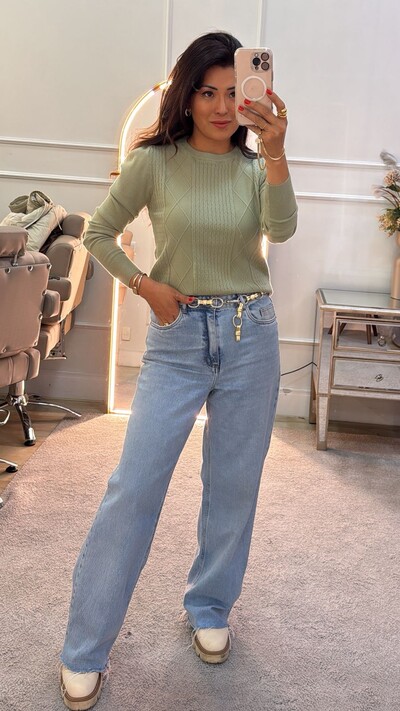 Foto Blusa Tricot Mangas Princesas Nayara Nervuras Em Losangos