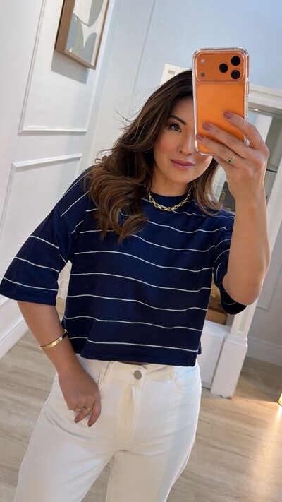 FotoBlusa Tricot Ampla Listrada Stephanie Mangas 3/4