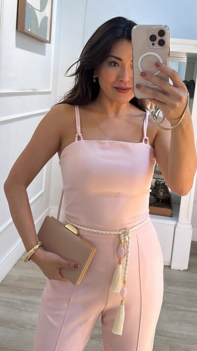 FotoMacacão Alfaiataria Alças Duplas Com Amarração Posterior Isis Cinto Corda