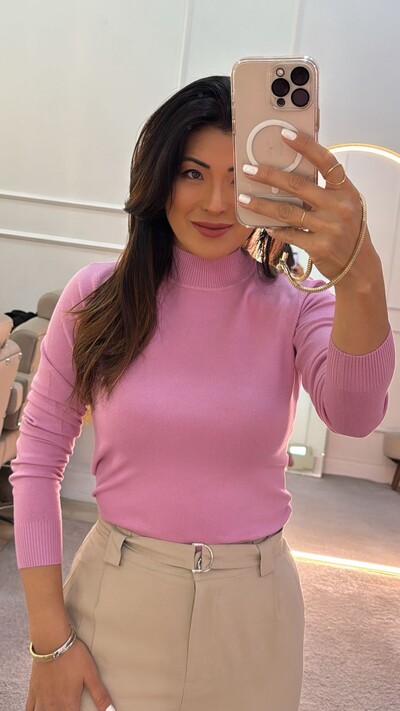 FotoBlusa Tricot Liso Thaina Gola Alta Canelada